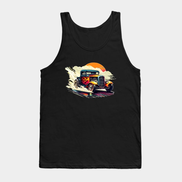 Retro Truck Smoking Hot Rod Pickup Vintage Rat Rod Sunset Tank Top by Tees 4 Thee